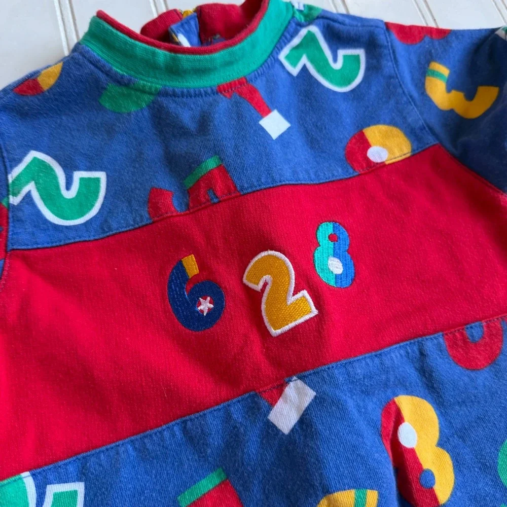 Vintage Gymboree 90s Primary Colors Number Print Cotton Romper Infant